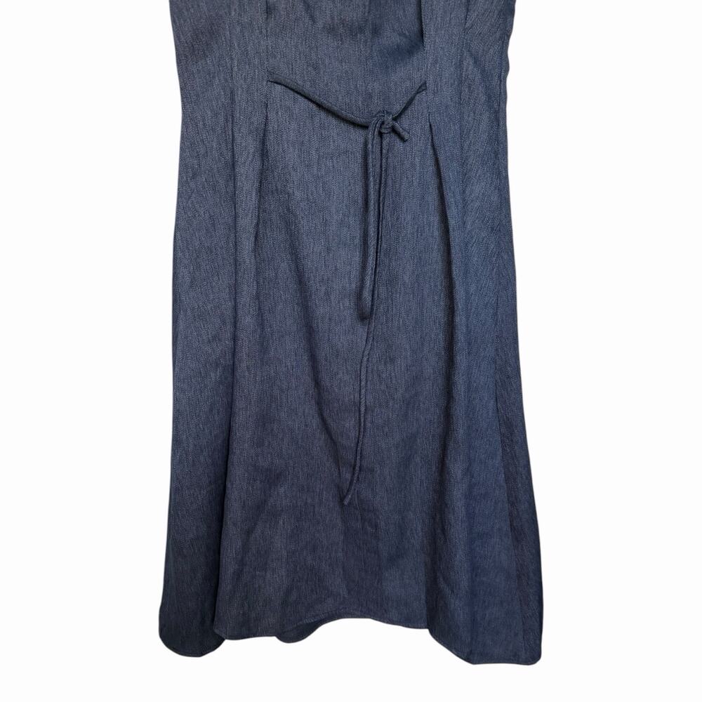 OGL Denim Look Midi Dress Collared Tie Waist Linen Blend NWT Extra Small - Picture 4 of 14
